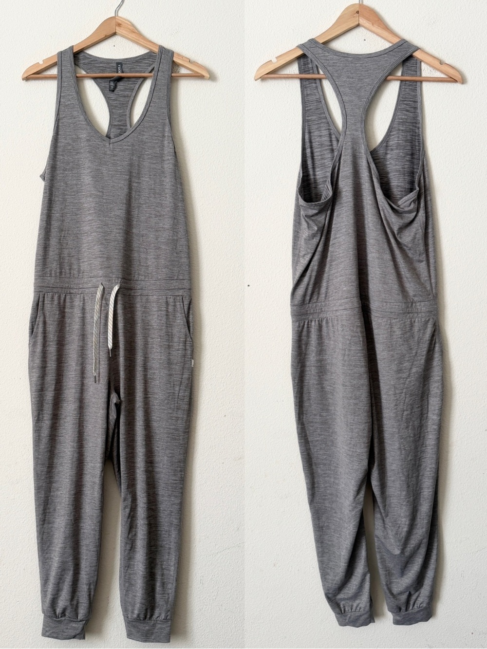 Vuori LARGE Lux racerback tapered leg pocketed grey jumpsuit